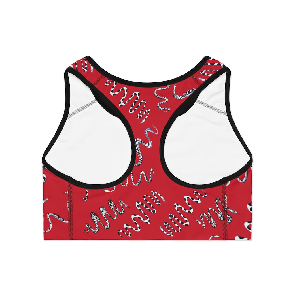 Deep Red Snake Print (AOP) Sports Bra