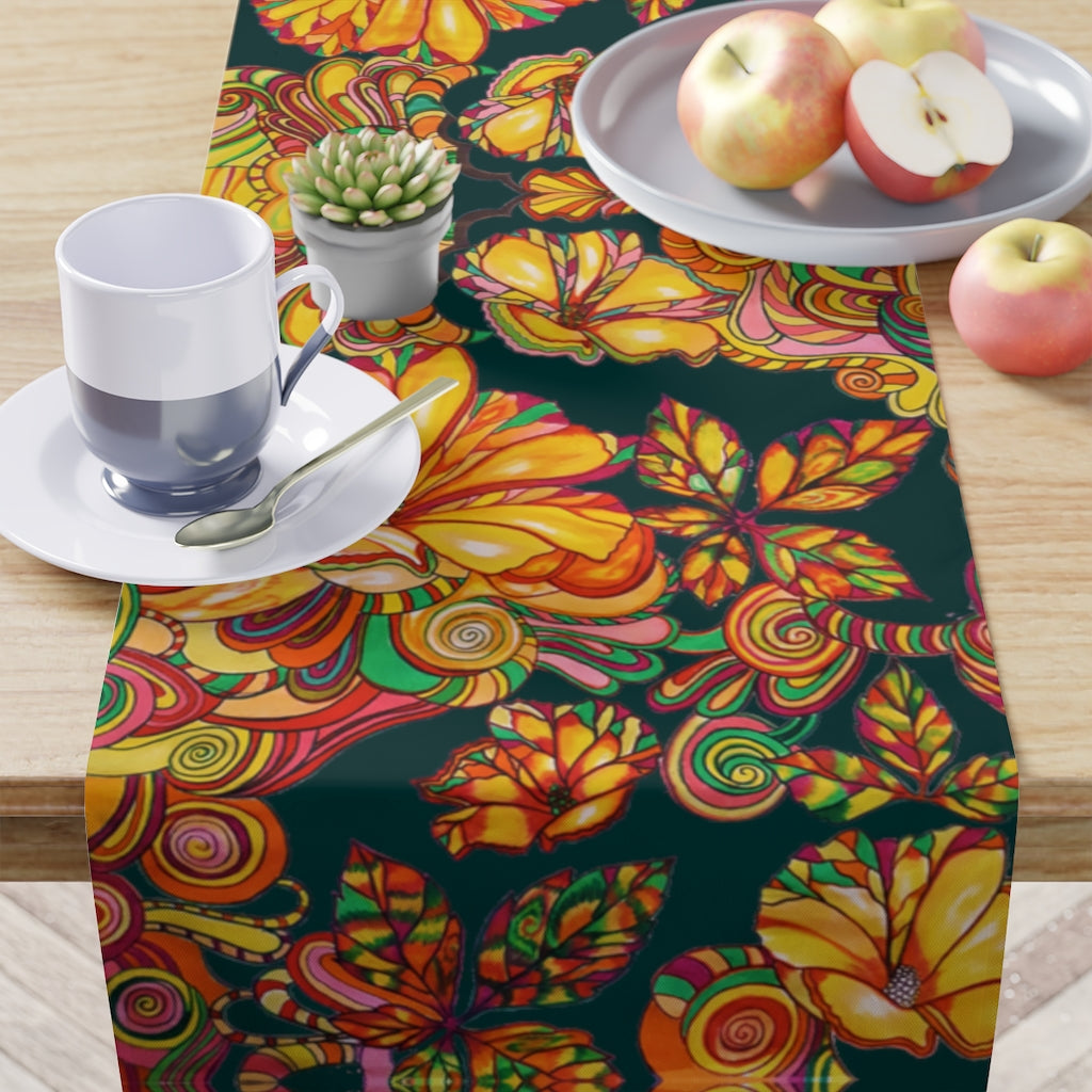 Artsy Floral Bottle Green Table Runner