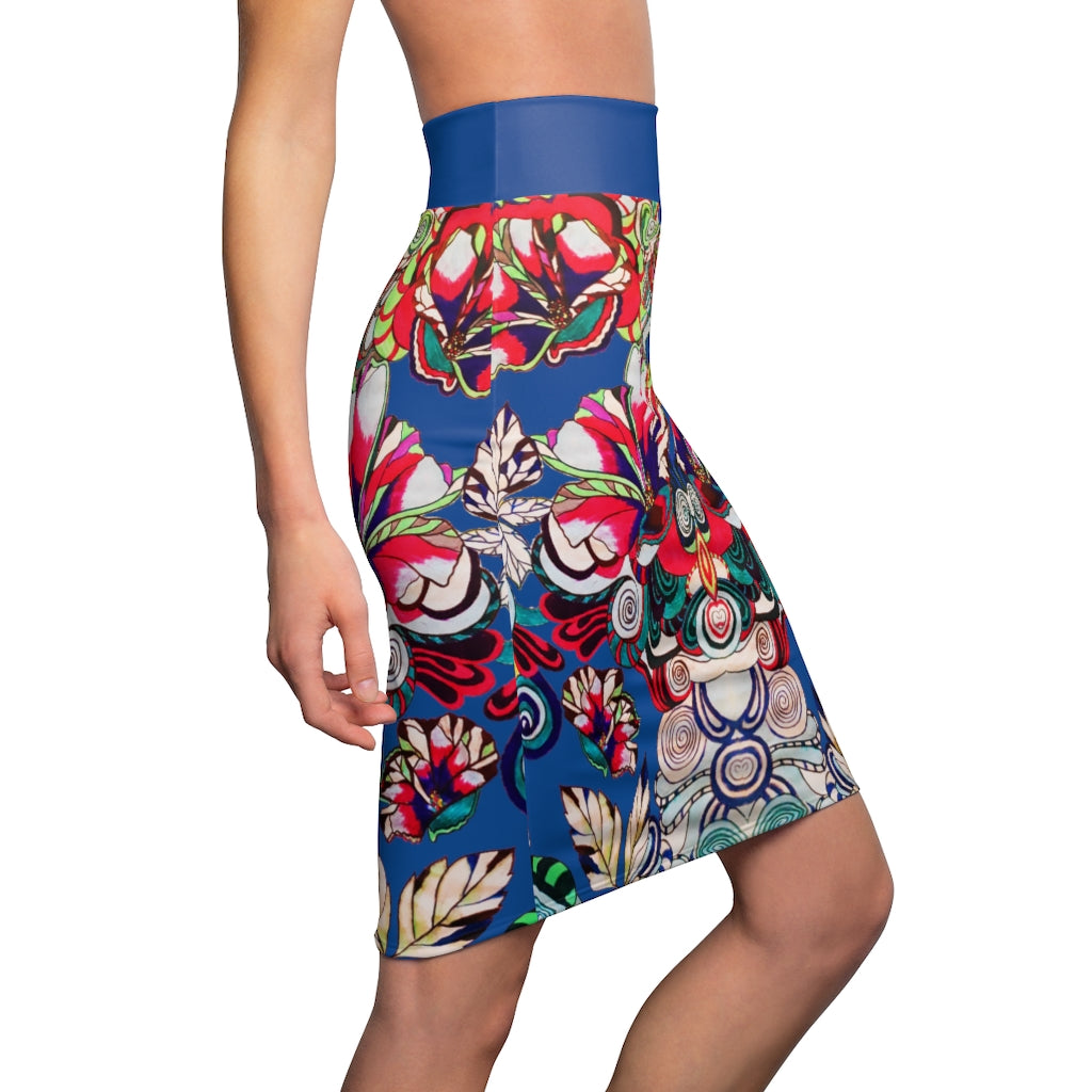 Floral Pop Royal Blue Pencil Skirt