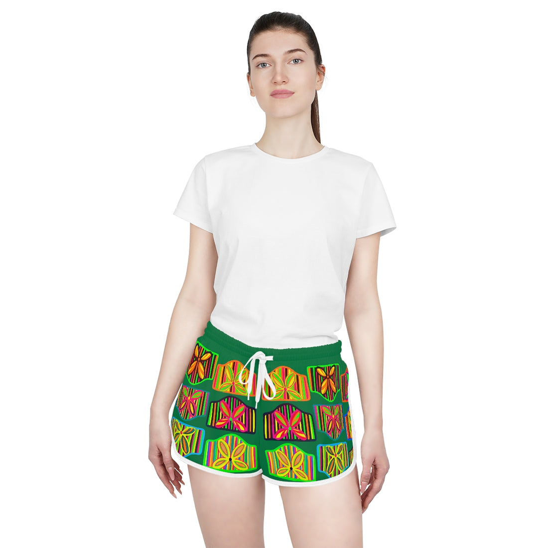 Green Deco Print Relaxed Shorts