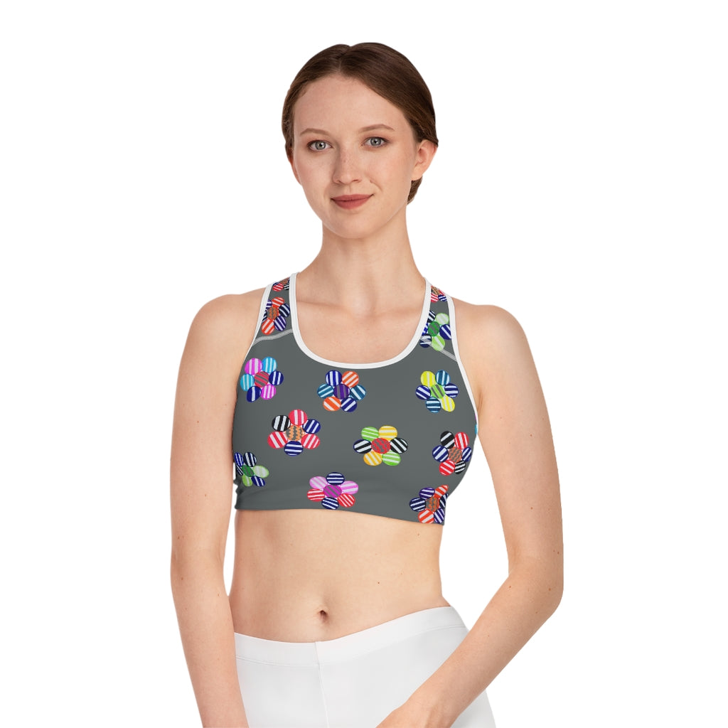 ash geometric flowers sports bra