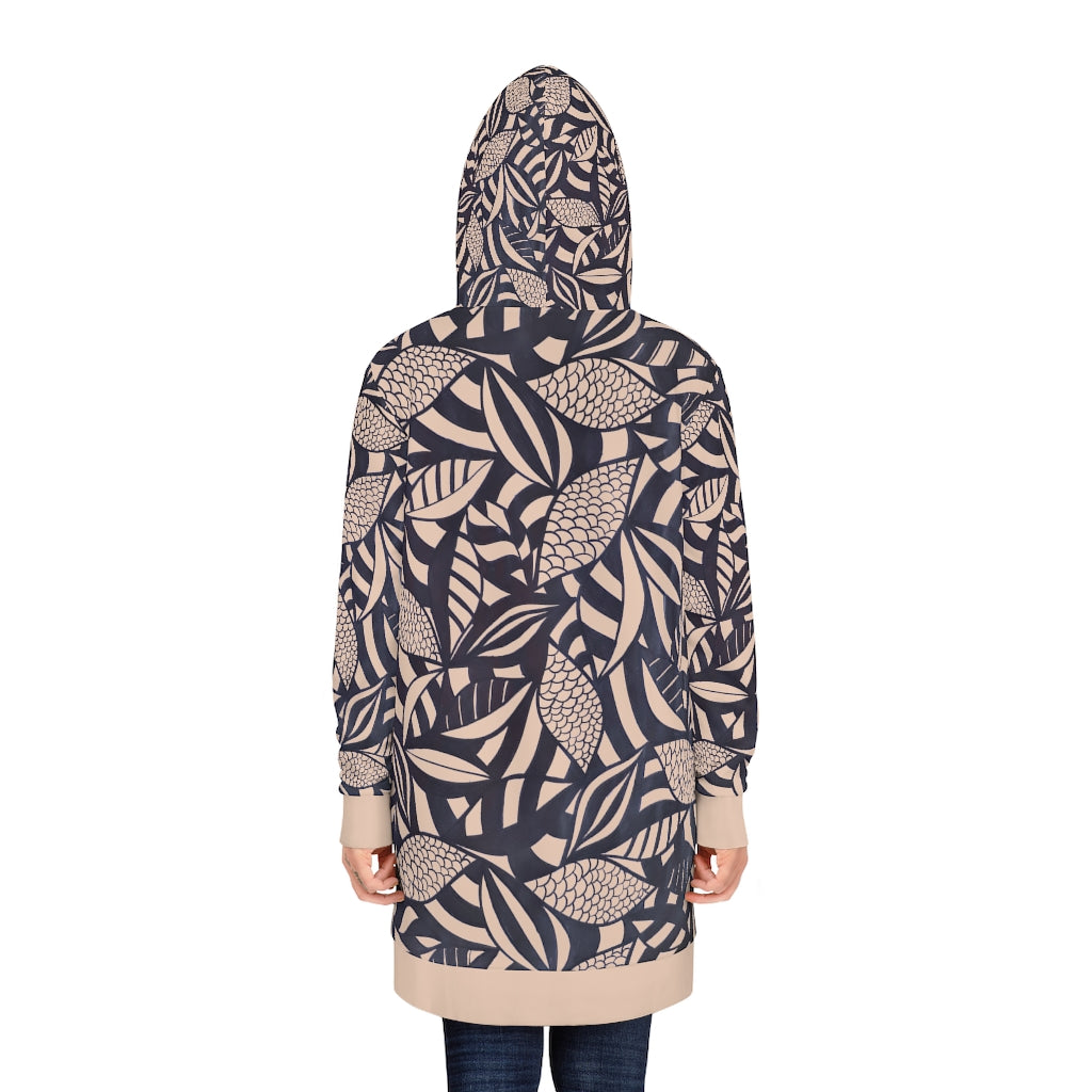 nude tropical print hoodie dress