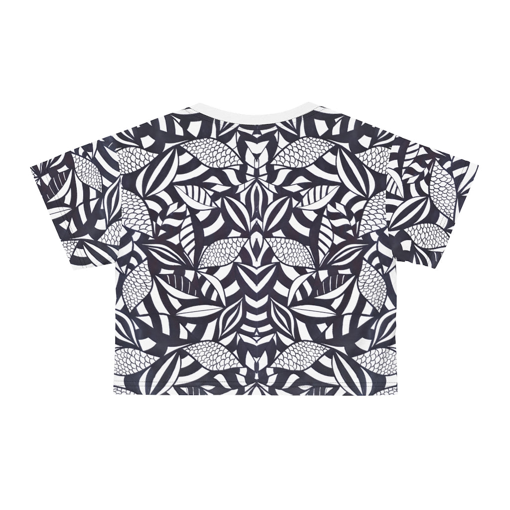 White Tropical Minimalist AOP Crop Tee