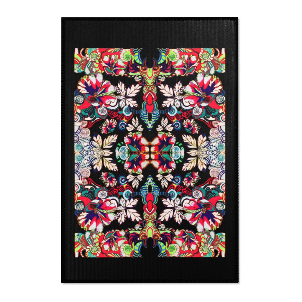 Artsy Floral Pop Black Area Rug