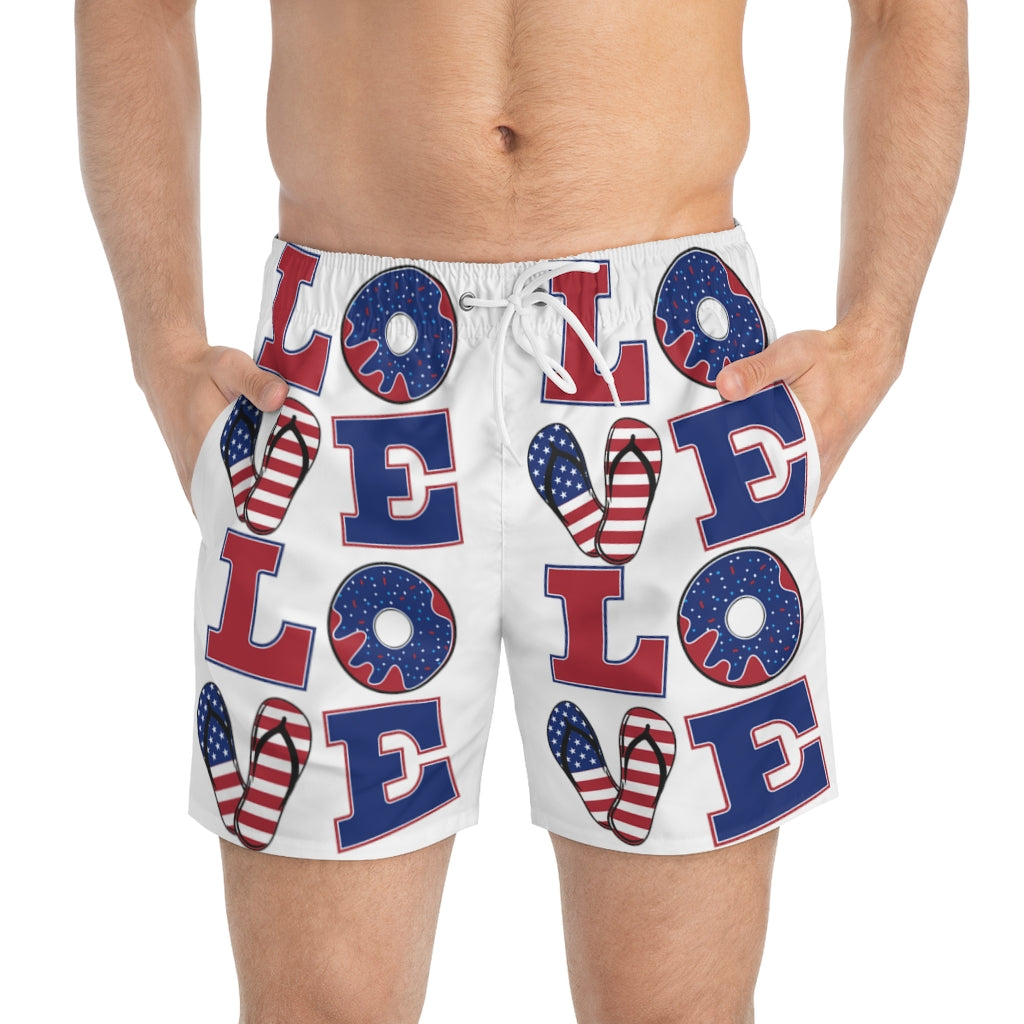 Men's American Love White Swimming Trunks
