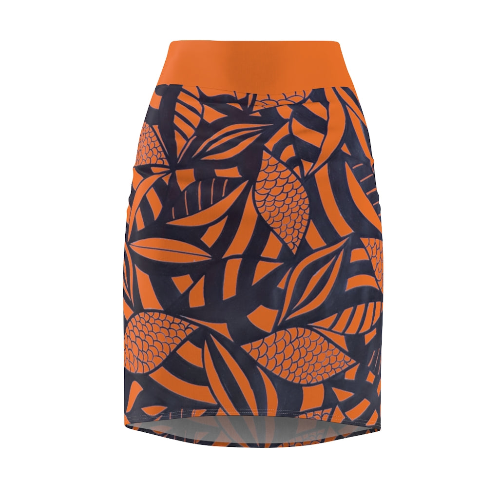 Tropical Minimalist Orange Pencil Skirt