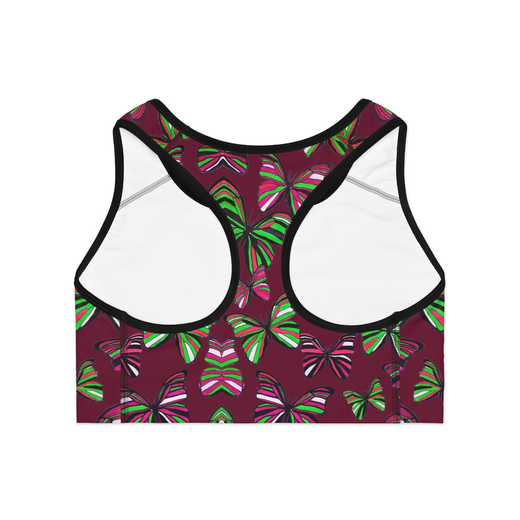 Marsala Butterfly (AOP) Sports Bra