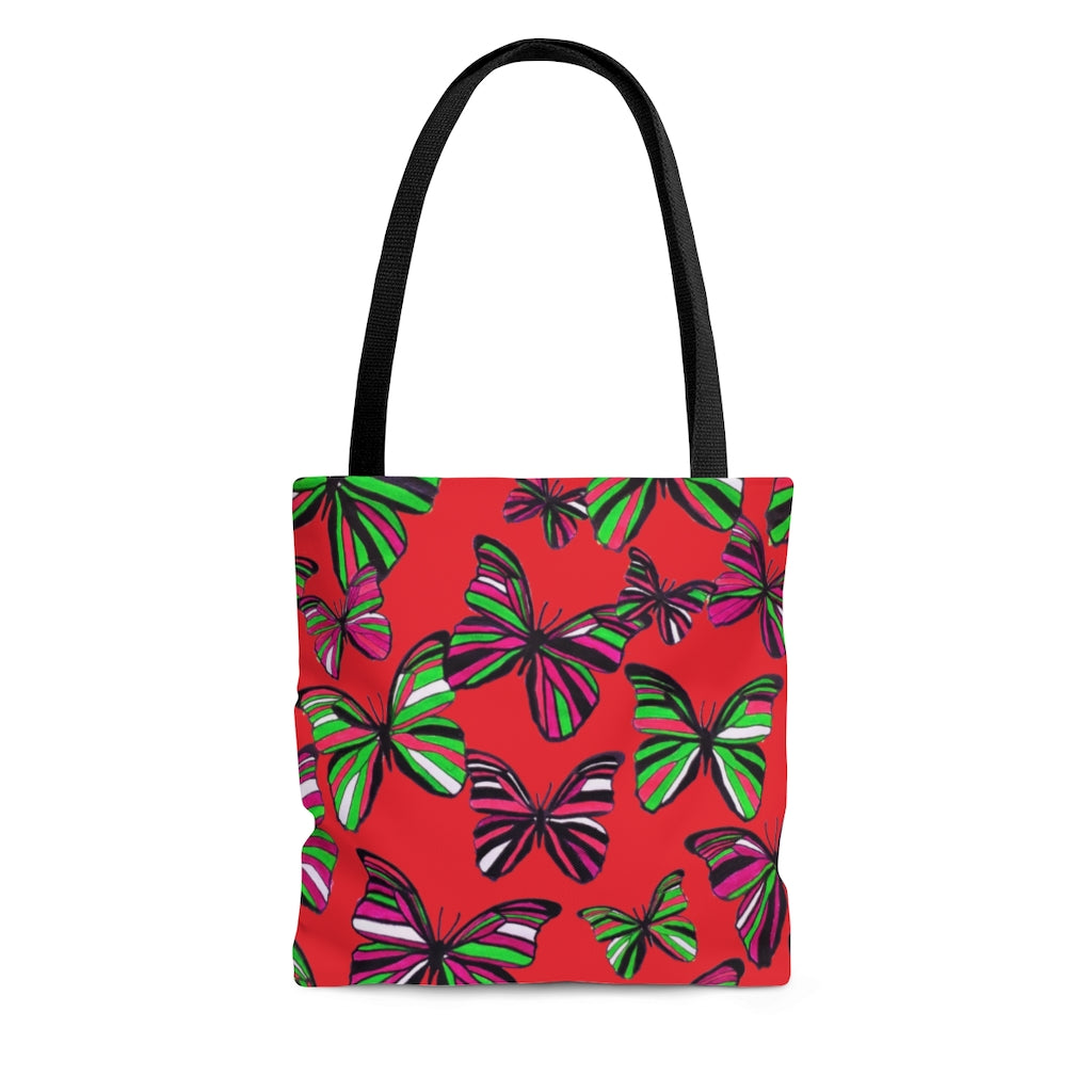 AOP Butterflies Red Tote Bag