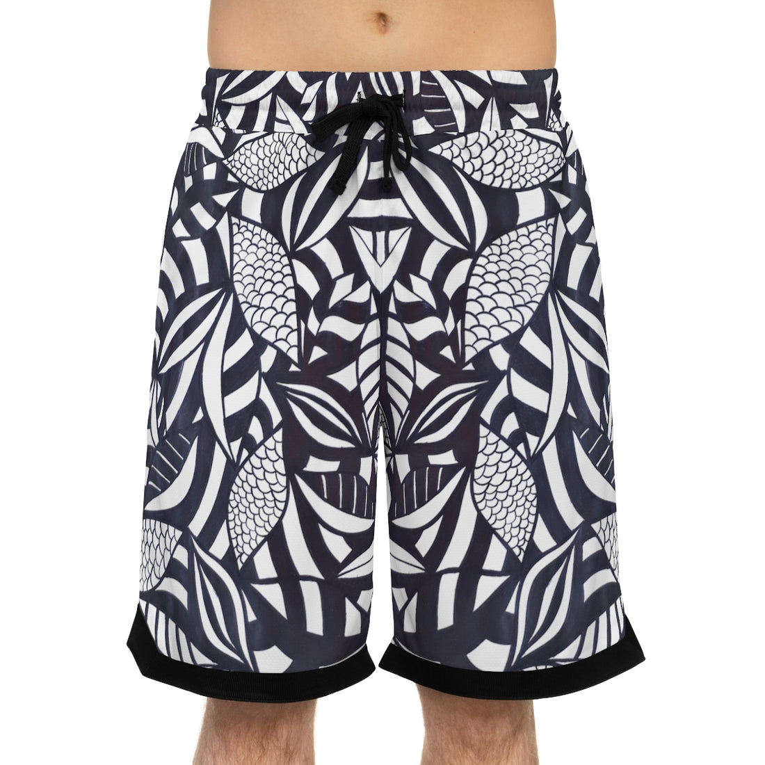 White Tropical Minimalist Basketball Rib Shorts (AOP)
