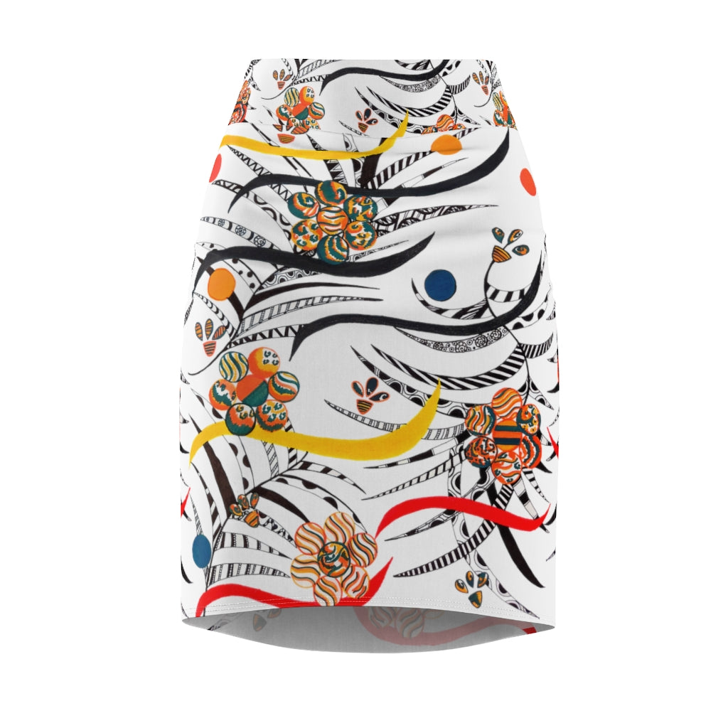 White Wilderness Print Pencil Skirt