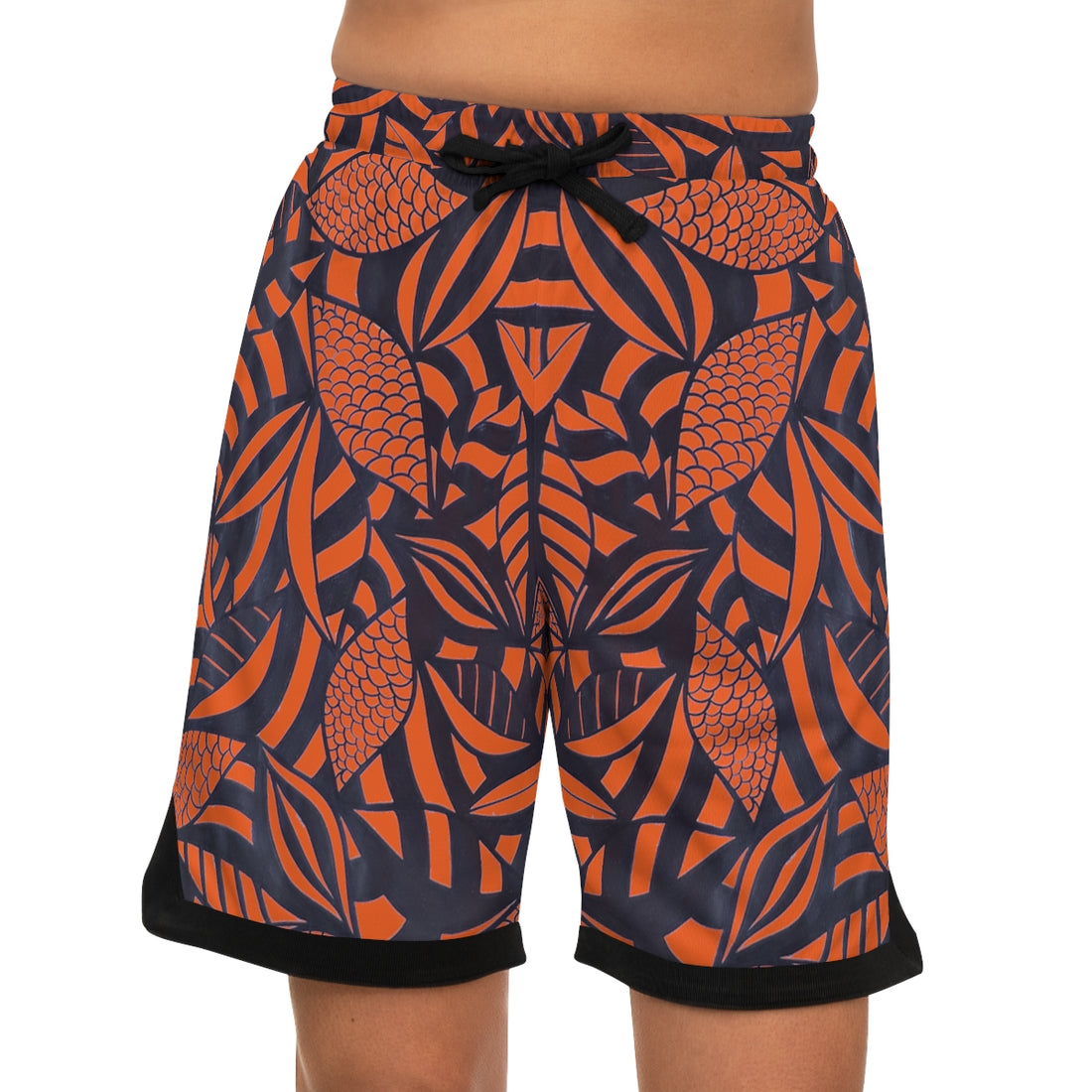 Orange Tropical Minimalist Basketball Rib Shorts (AOP)