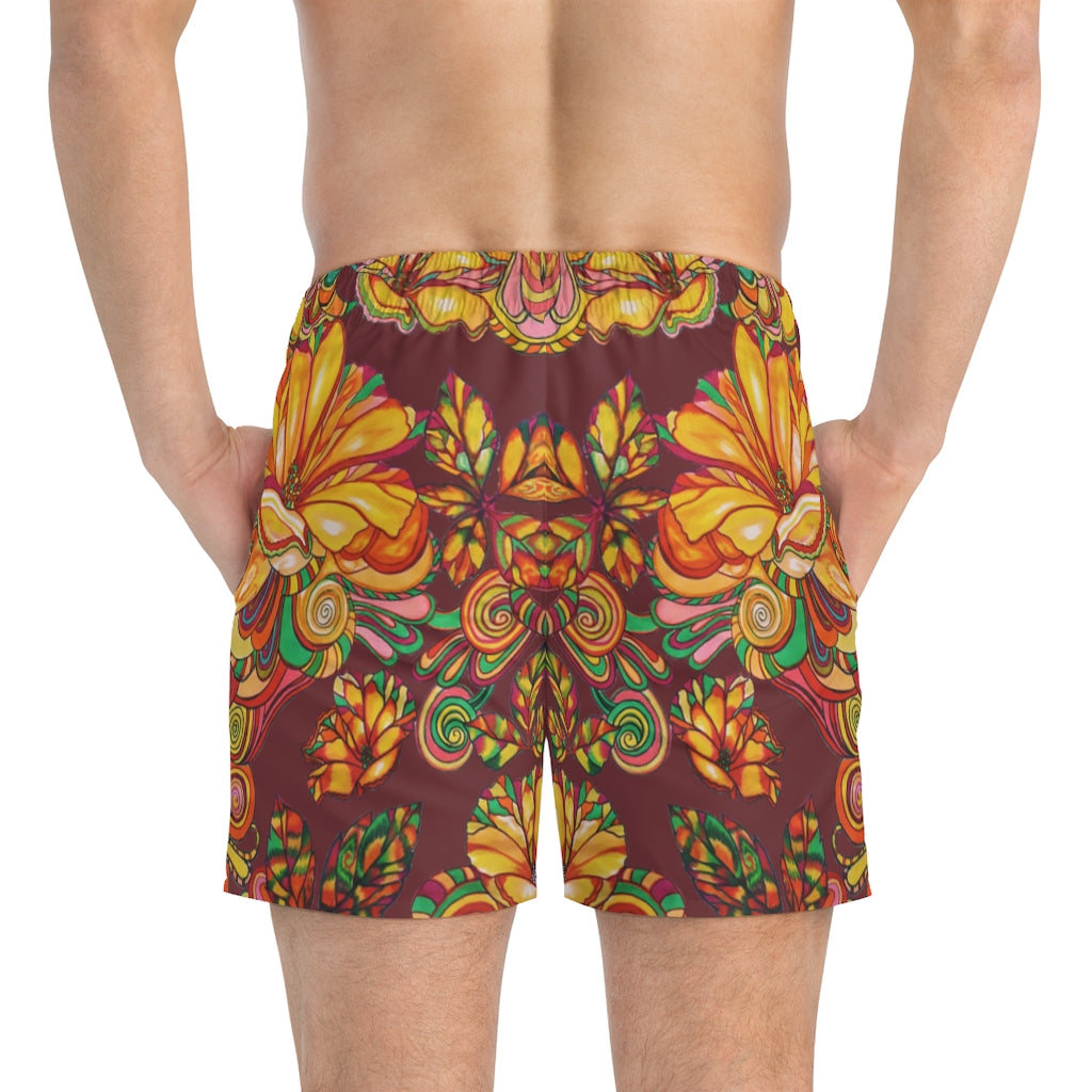 Artsy Floral Men's Marsala Swimming Trunks