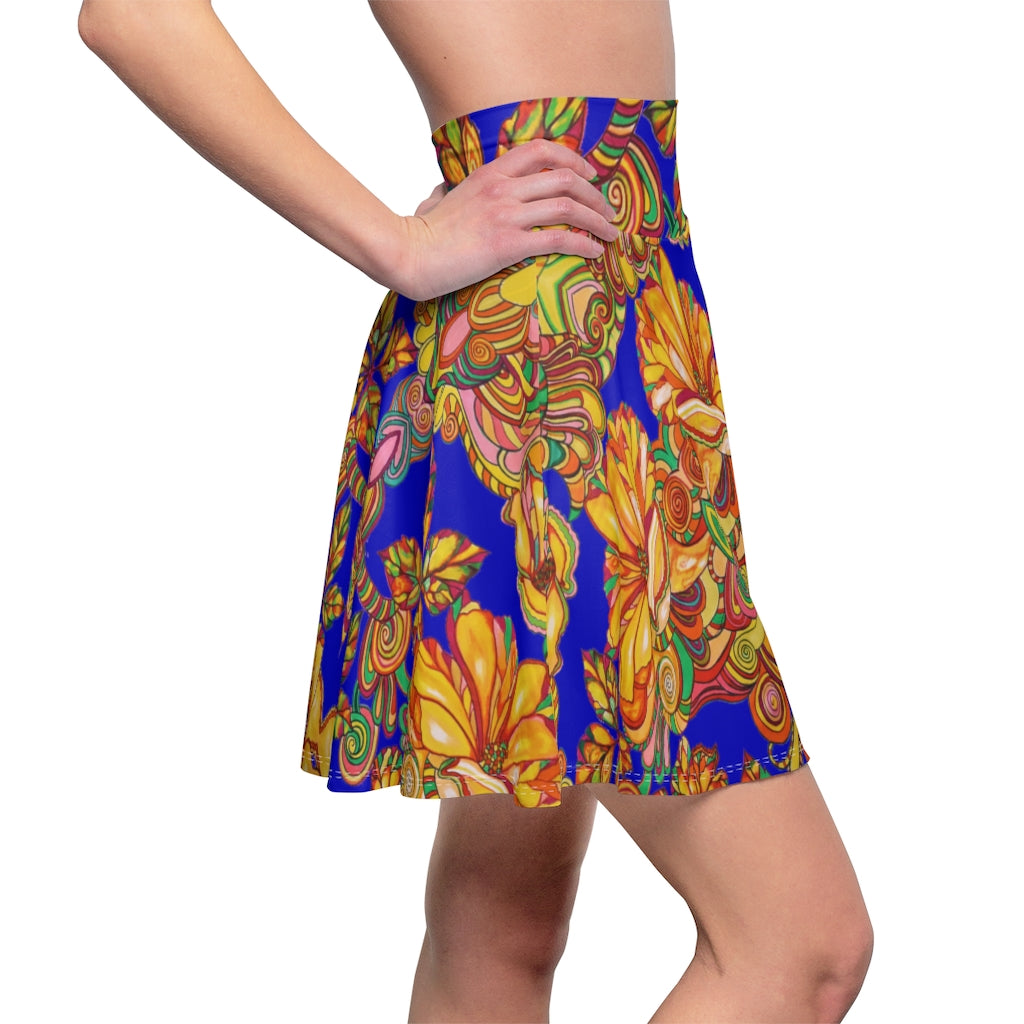 Artsy Floral Cobalt Skater Skirt