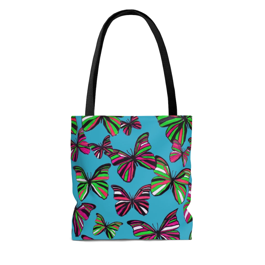 AOP Butterflies Aqua Tote Bag