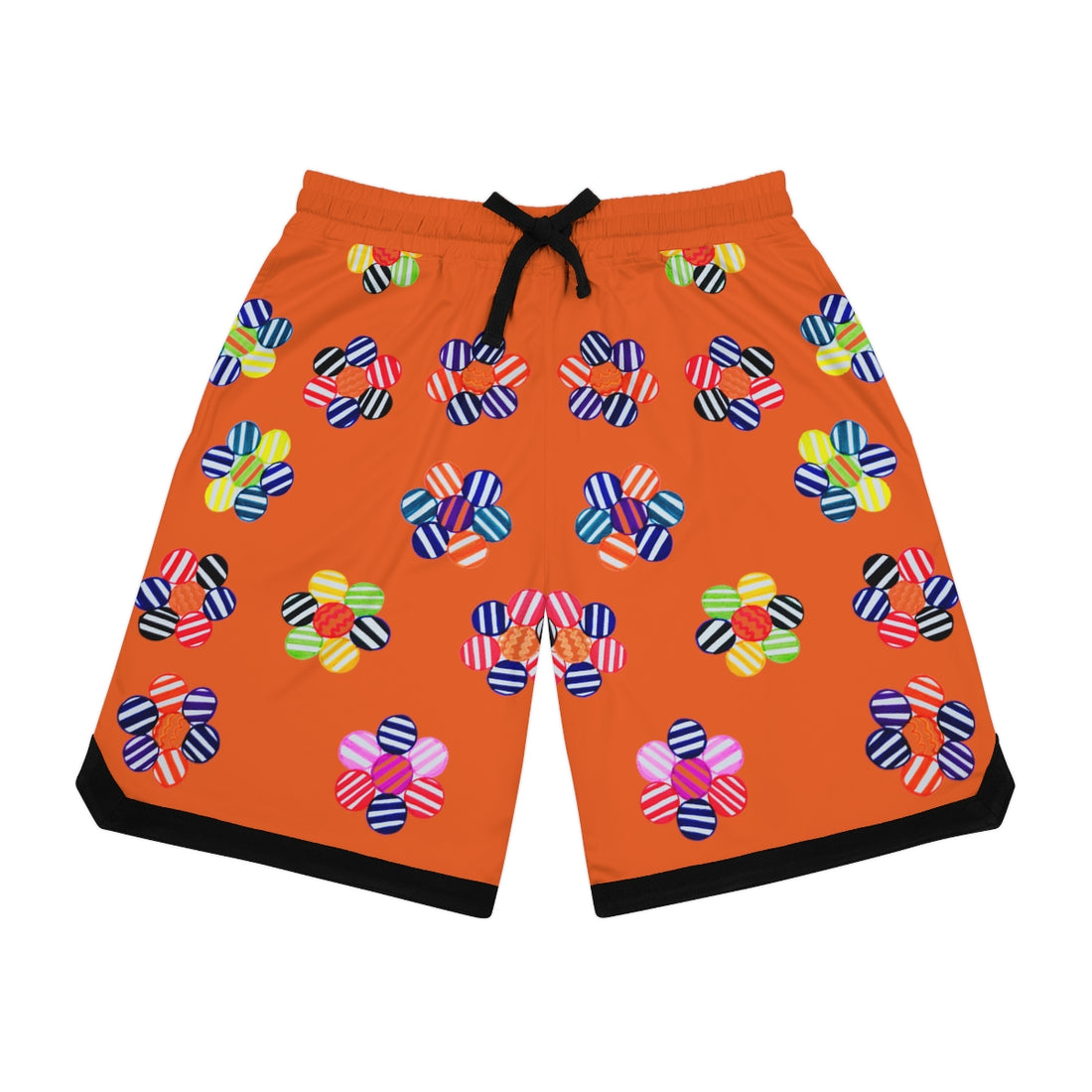 Orange Geo Floral Basketball Rib Shorts (AOP)