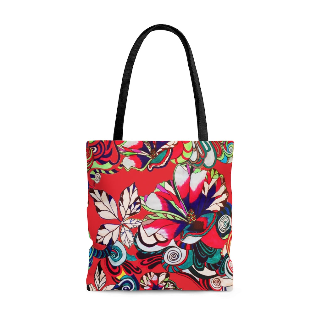 AOP Artsy Floral Pop Red Tote Bag