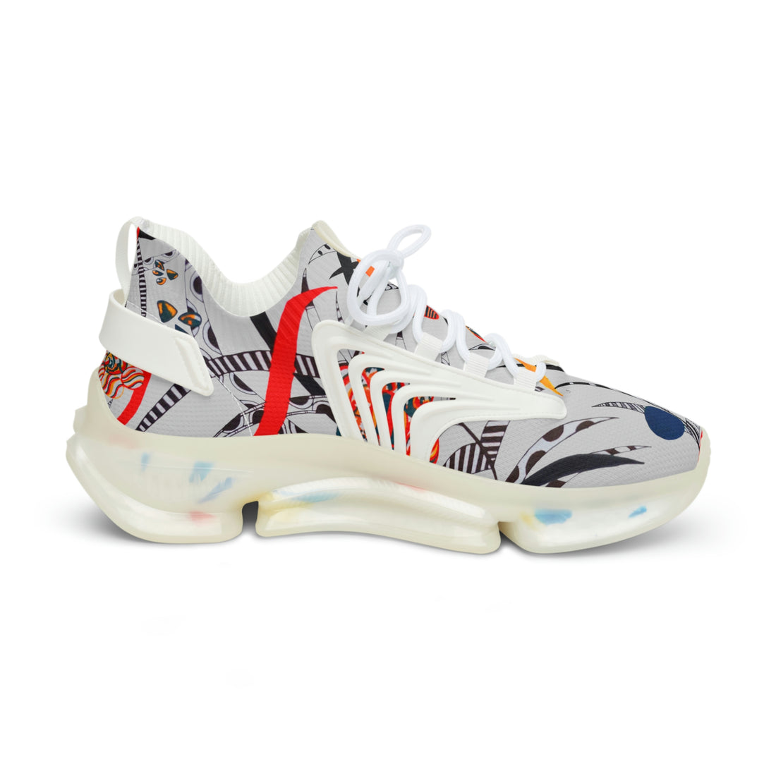 slate grey animal and floral print men's mesh knit sneakers