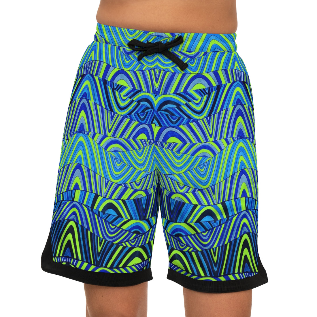 Lime Green Sonic Basketball Rib Shorts (AOP)
