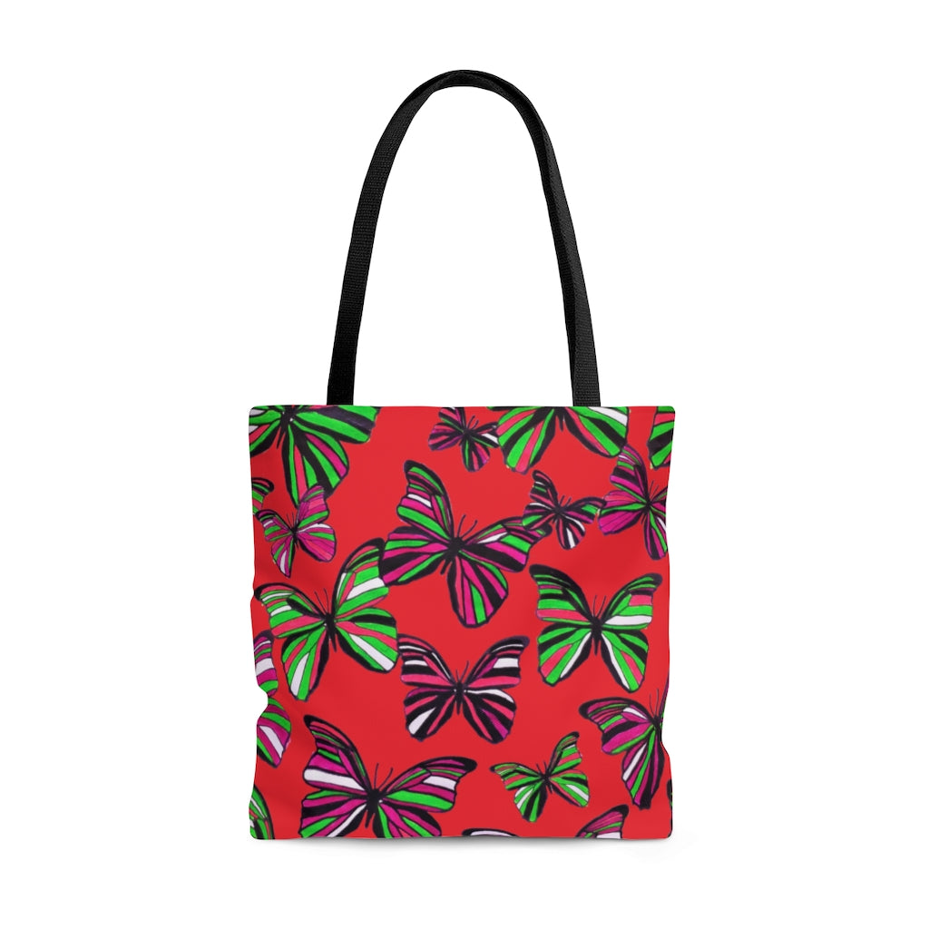 AOP Butterflies Red Tote Bag