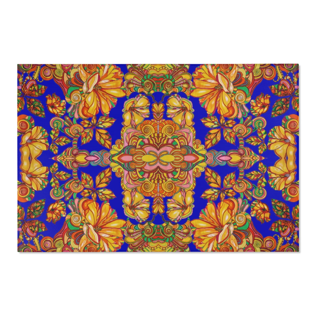Artsy Floral Royal Blue Area Rug