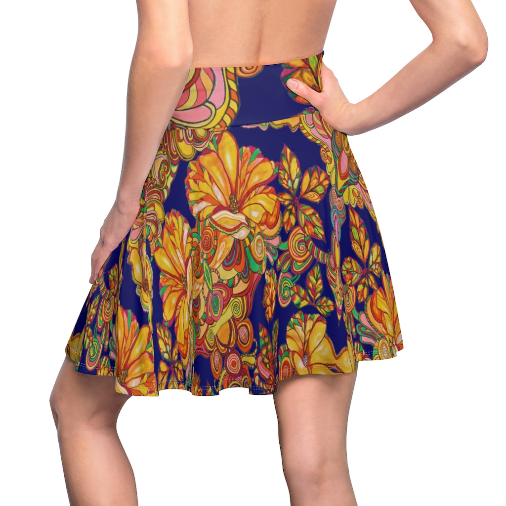 Artsy Floral Ink Skater Skirt