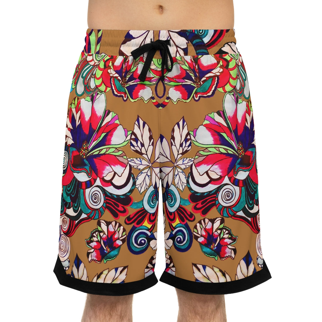 tussock graphic floral print basketball shorts for men