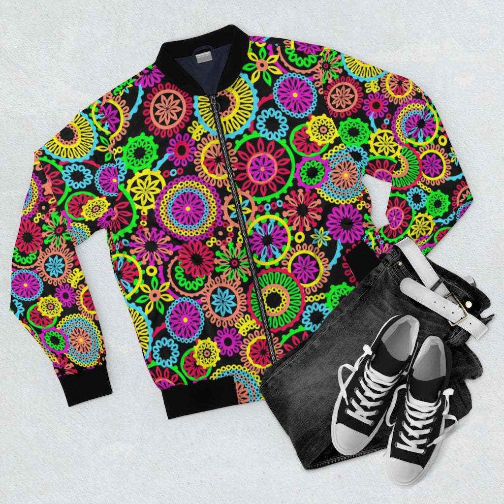 black psychedelic men's wear bomber jacket