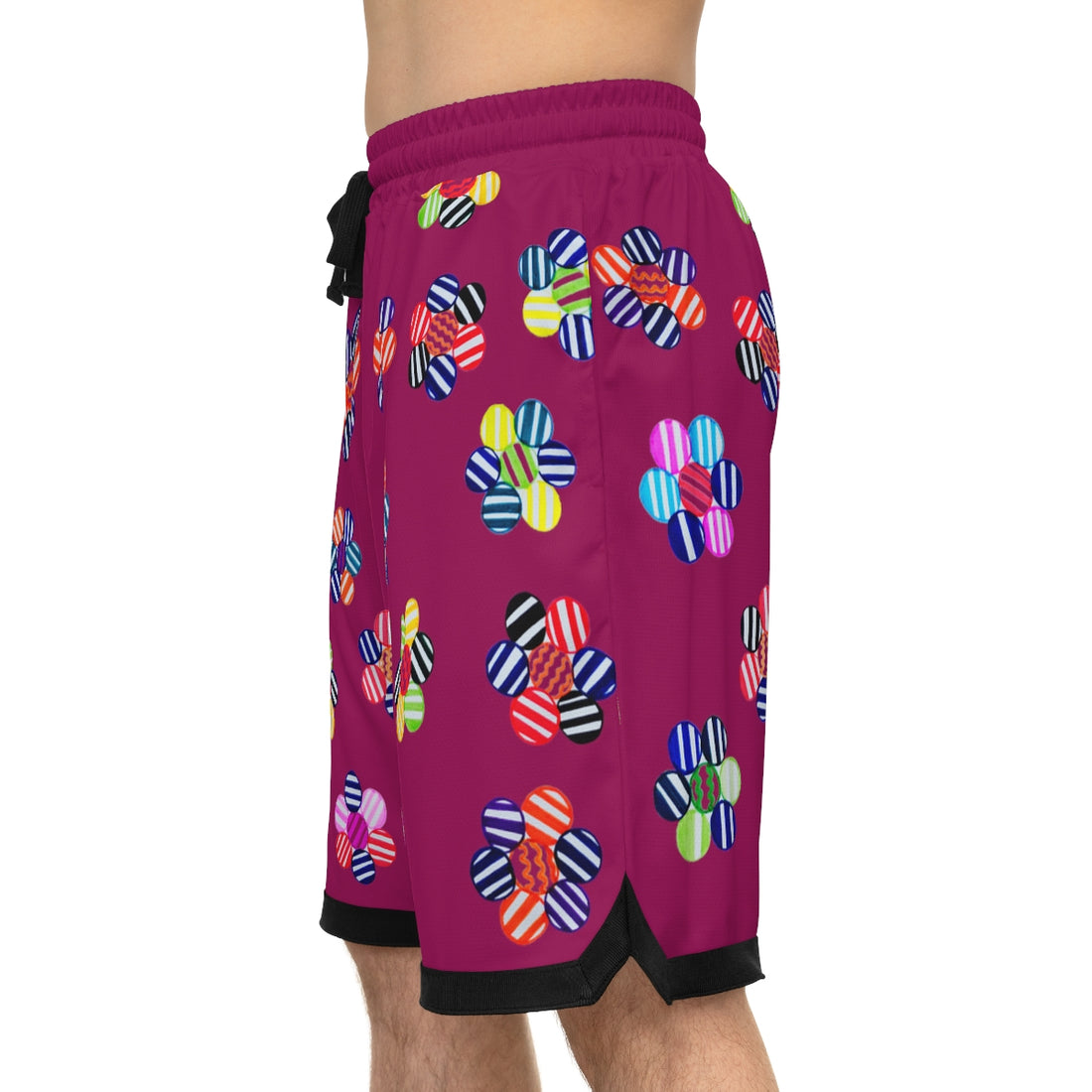 orchid psychedelic waves print basketball shorts