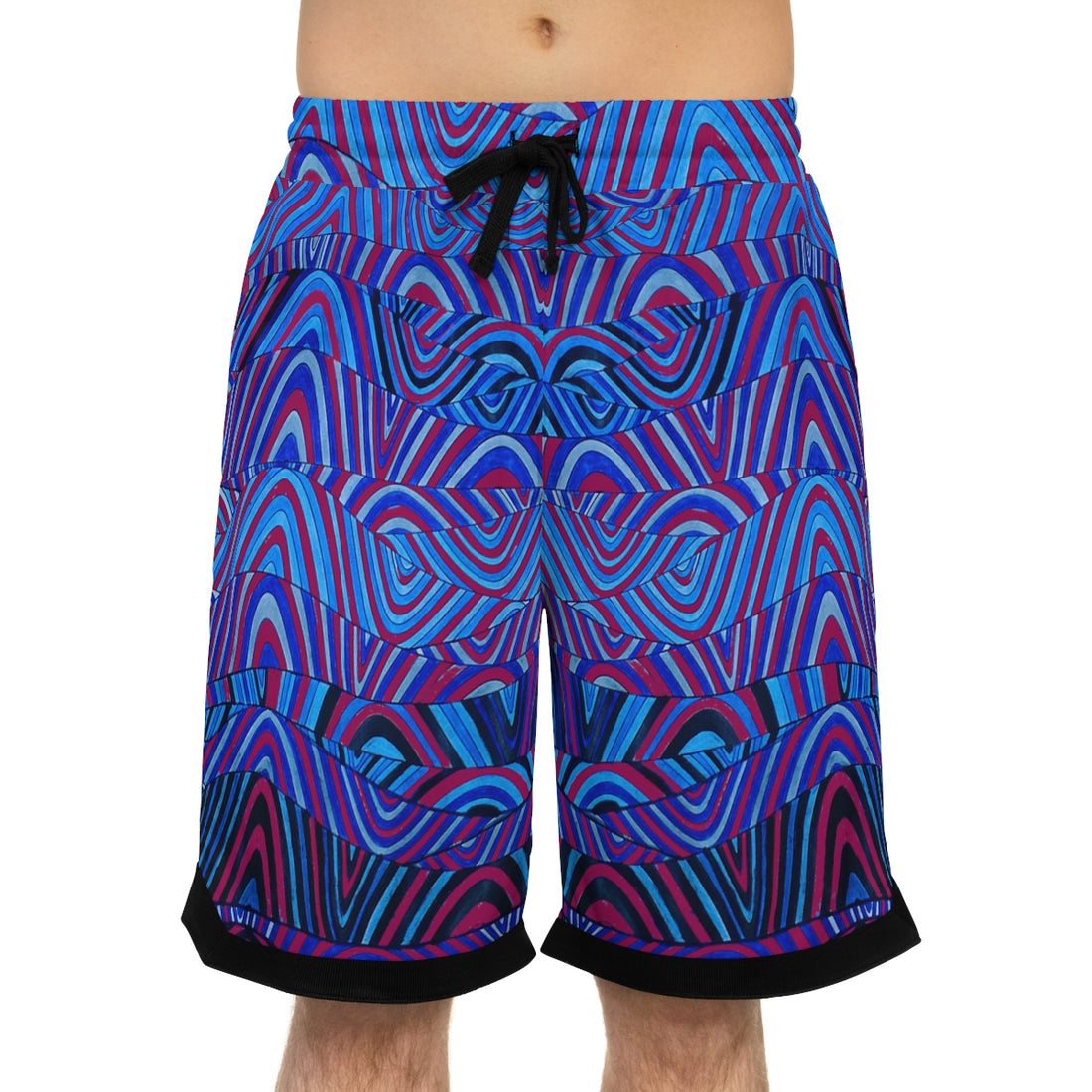 orchid psychedelic waves print basketball shorts