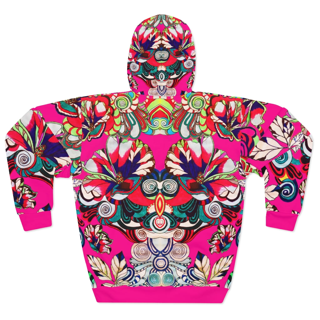 Artsy Floral Pop Pullover Pink Hoodie