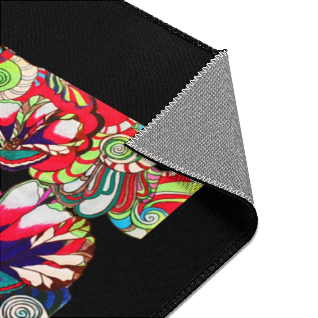 Artsy Floral Pop Black Area Rug