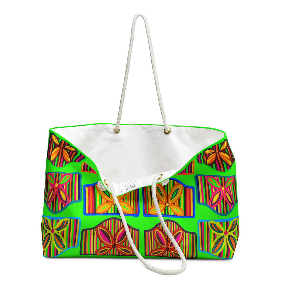 Neon Green Deco Print Weekender Tote Bag