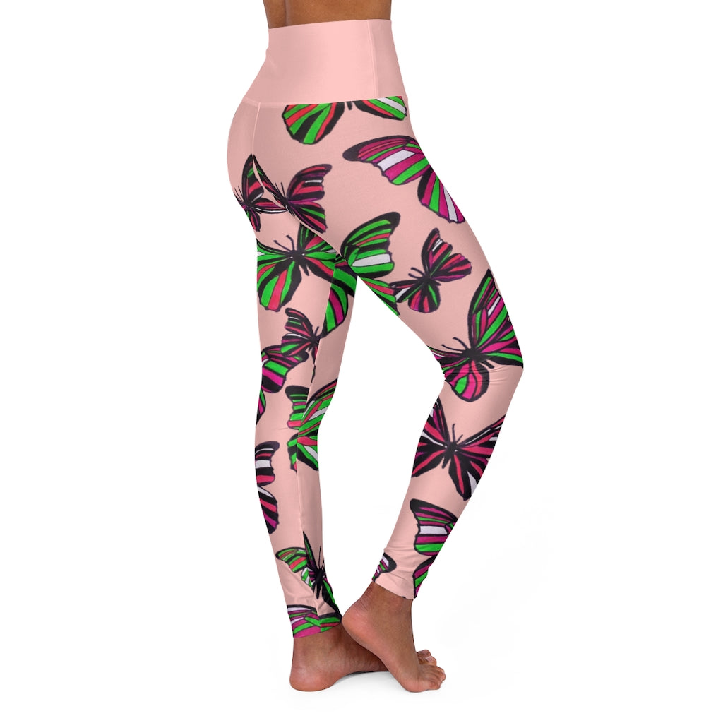 High Waisted Blush Butterfly Leggings