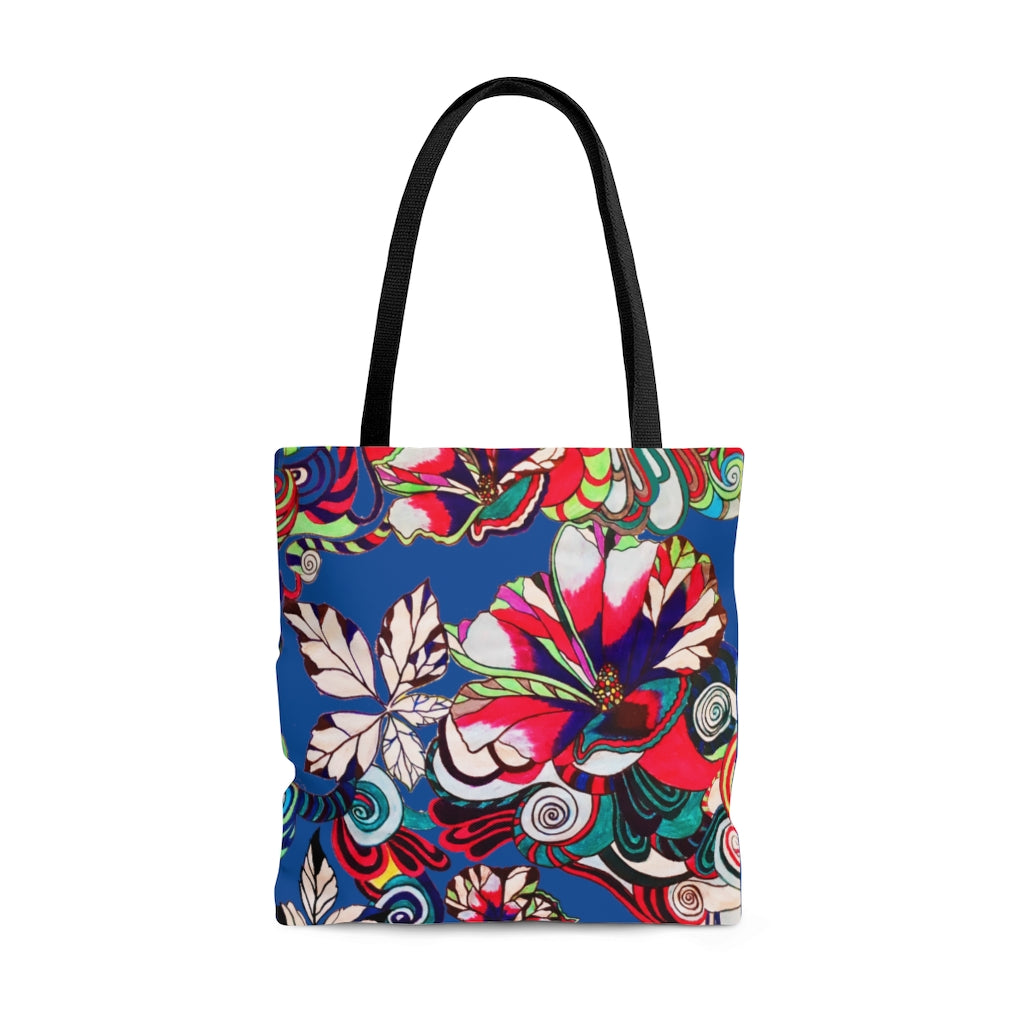 AOP Artsy Floral Pop Royal Blue Tote Bag
