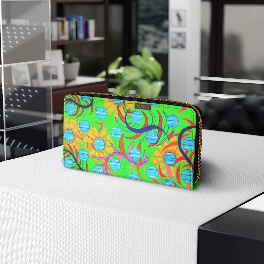 neon green sunflower print wallet