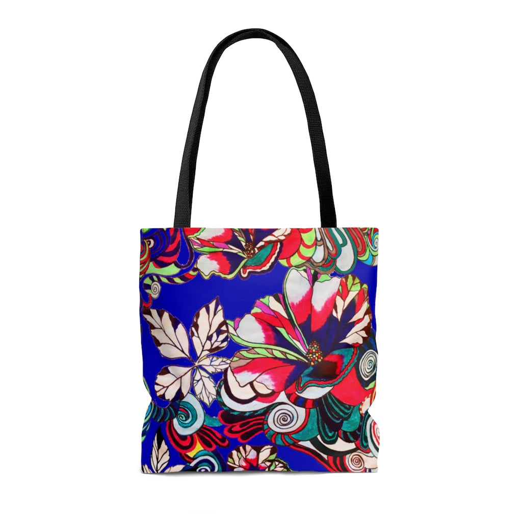 AOP Artsy Floral Pop Electric Blue Tote Bag