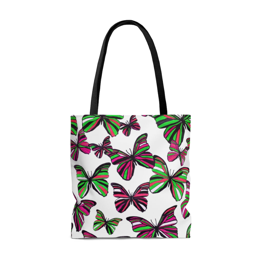 AOP Butterflies White Tote Bag