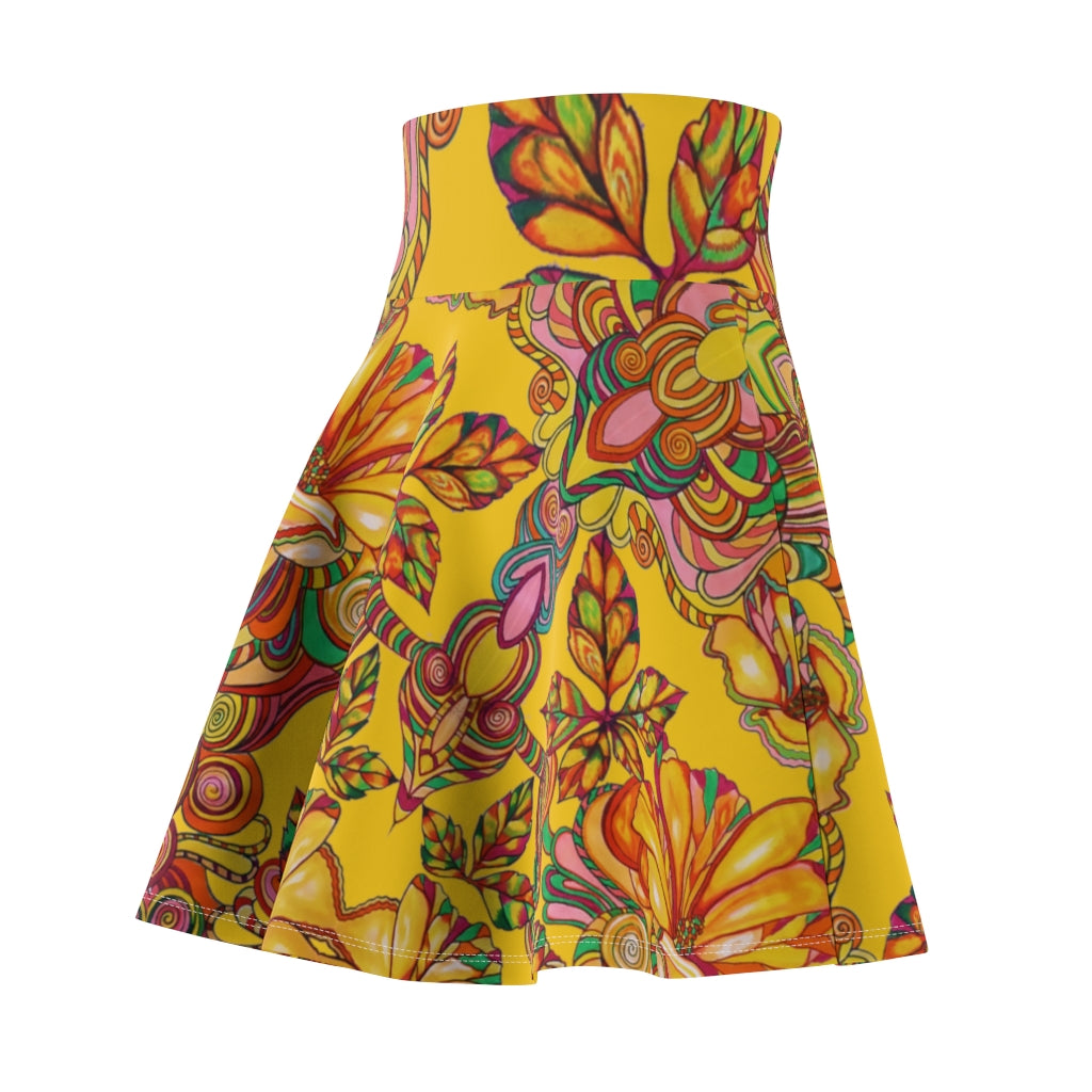 Artsy Floral Yellow Skater Skirt