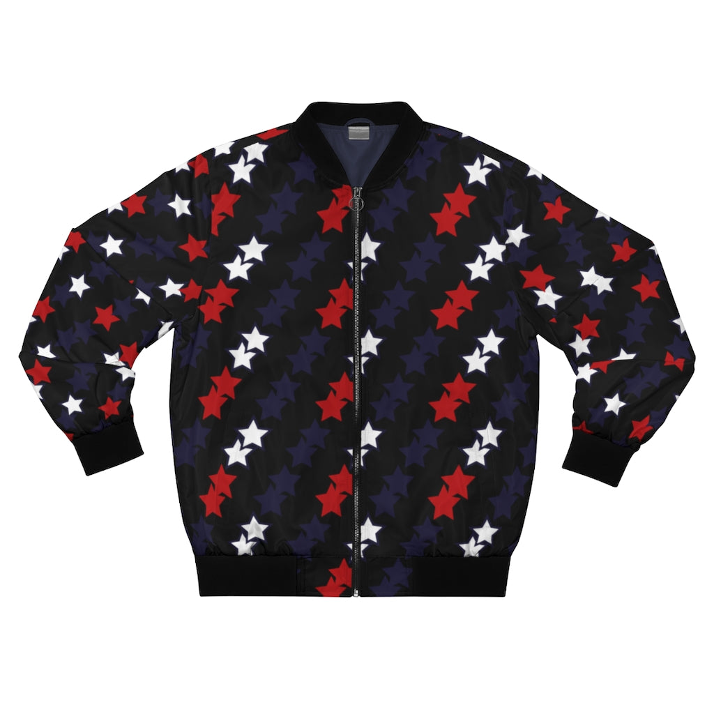 black men's wear star print bomber jacket