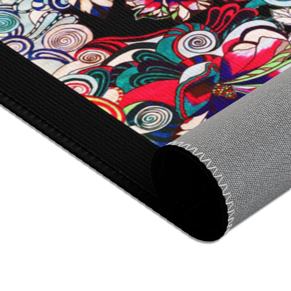 Artsy Floral Pop Black Area Rug