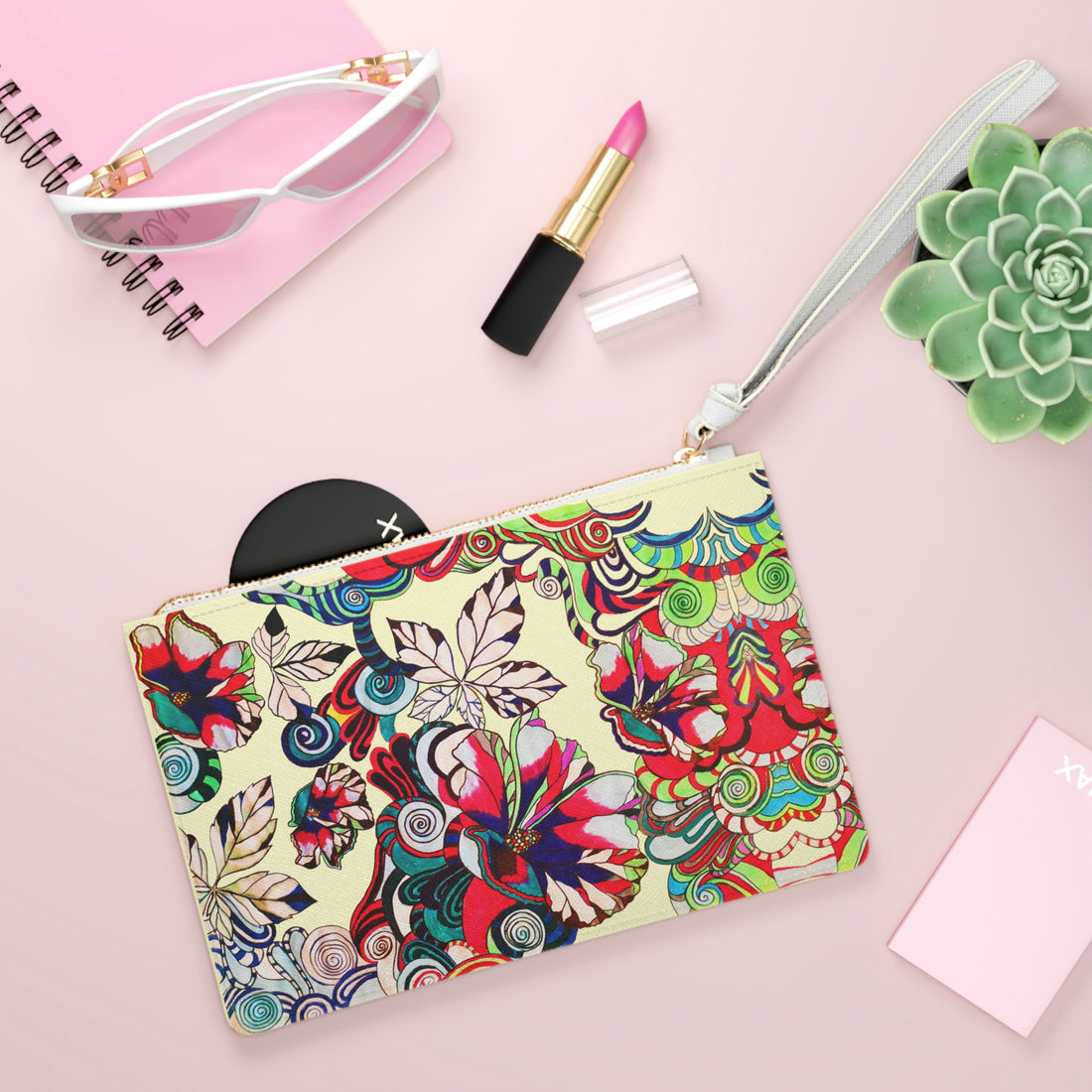 Cream Floral Pop Clutch Bag