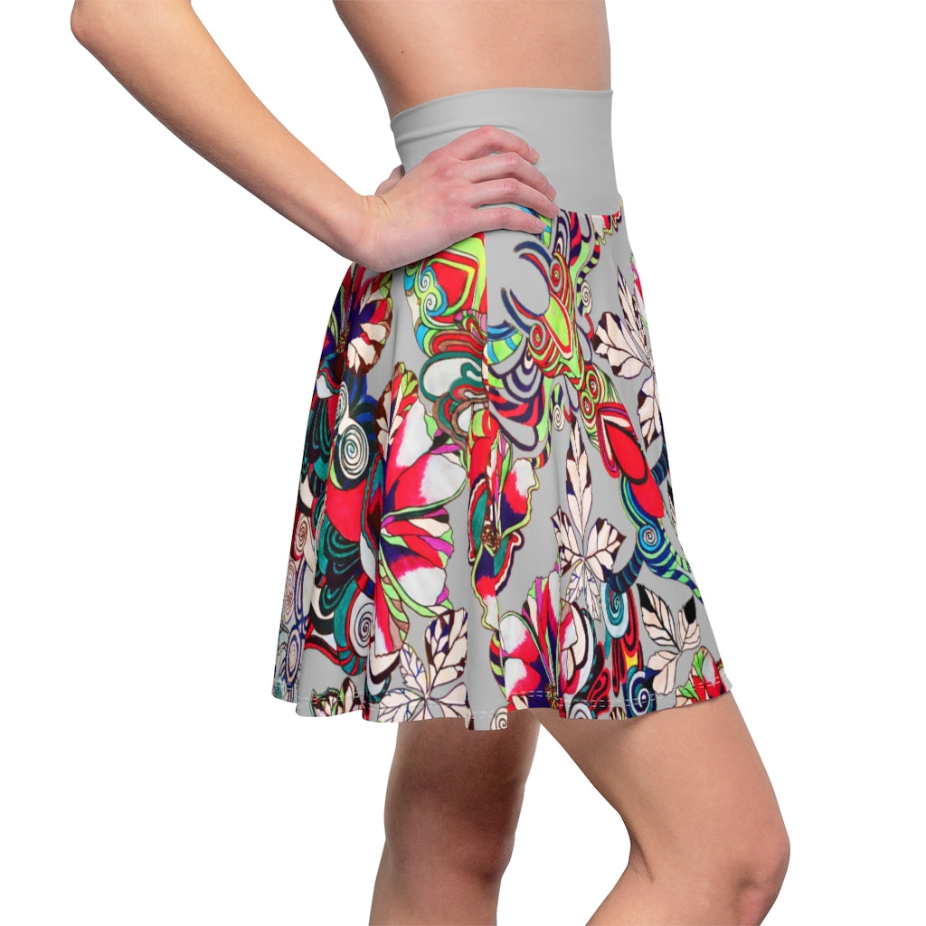 Graphic Floral Slate Skater Skirt