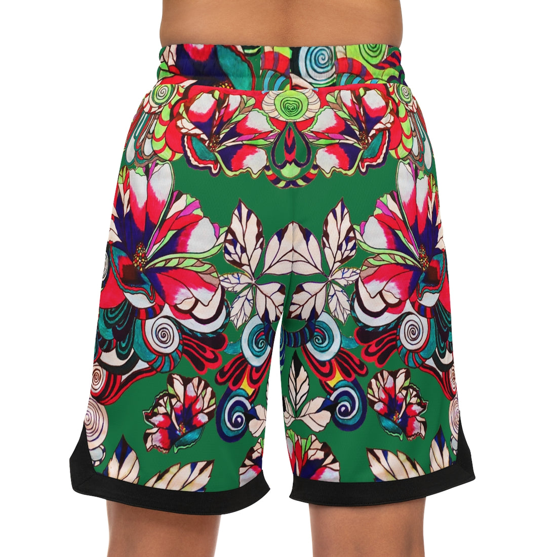 Green Graphic Floral Basketball Rib Shorts (AOP)