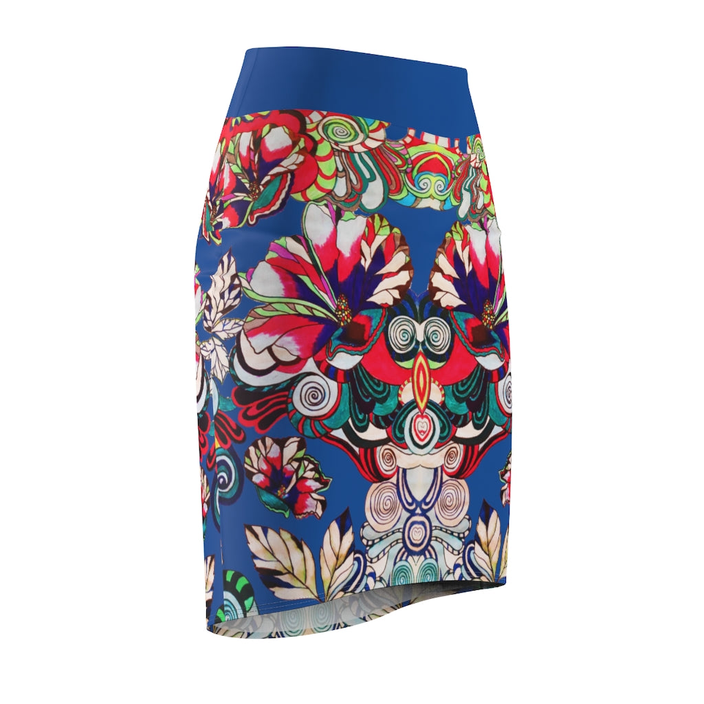 Floral Pop Royal Blue Pencil Skirt