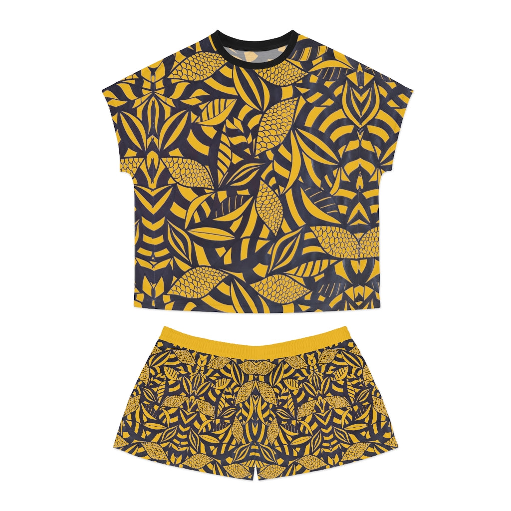 Yellow Tropical Minimalist Short Pajama Set (AOP)