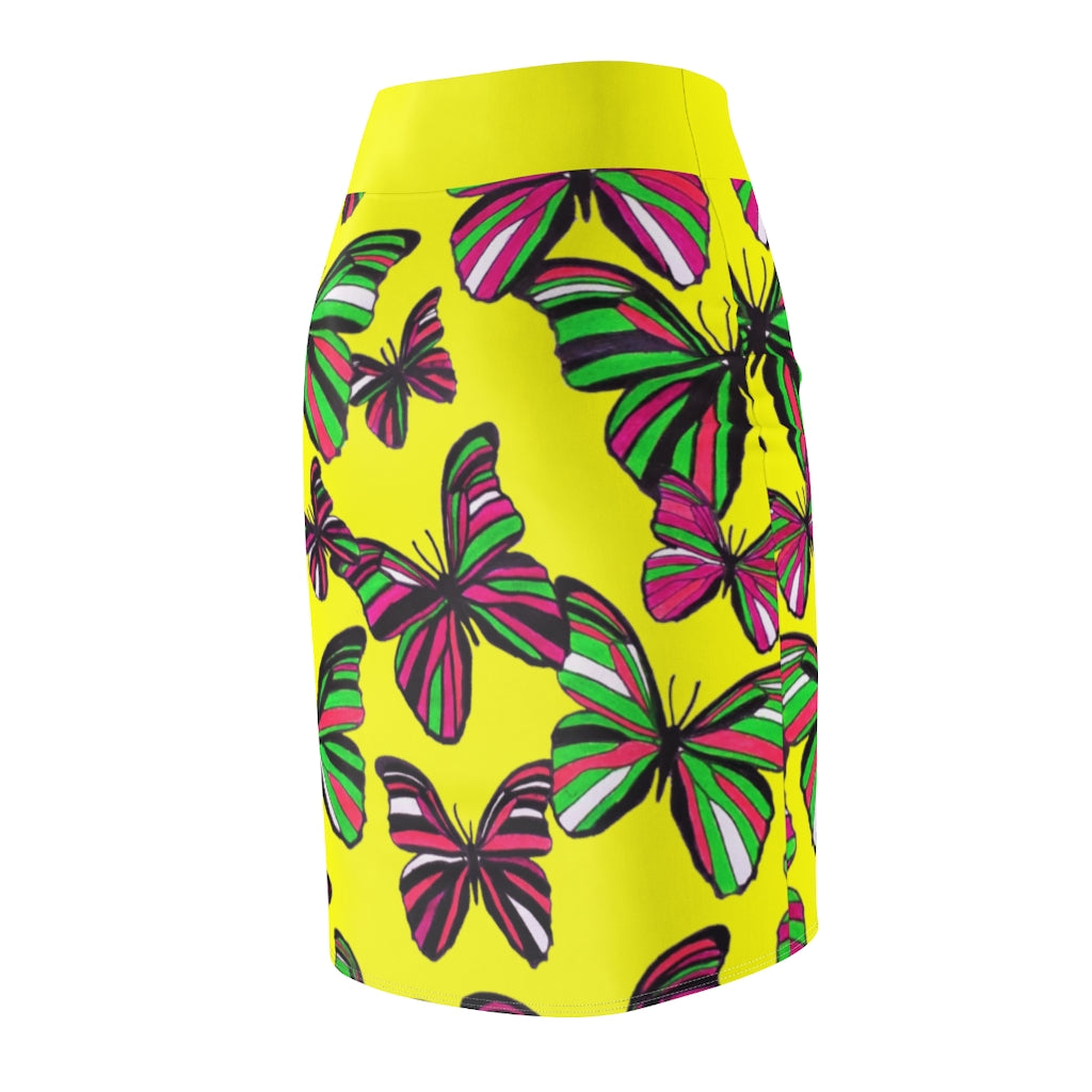 Canary Butterflies Pencil Skirt