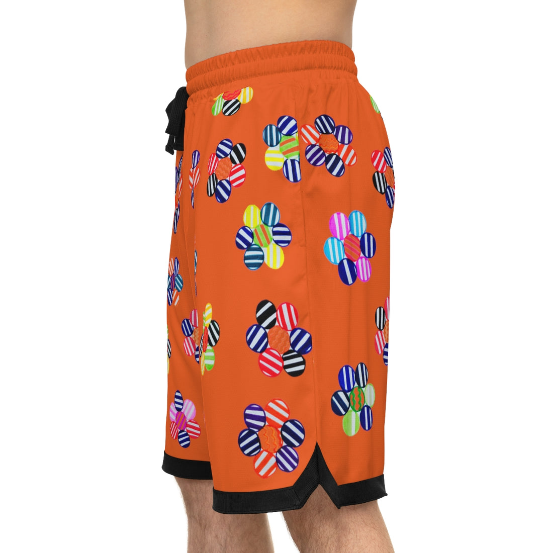 orange geometric floral print basketball shorts
