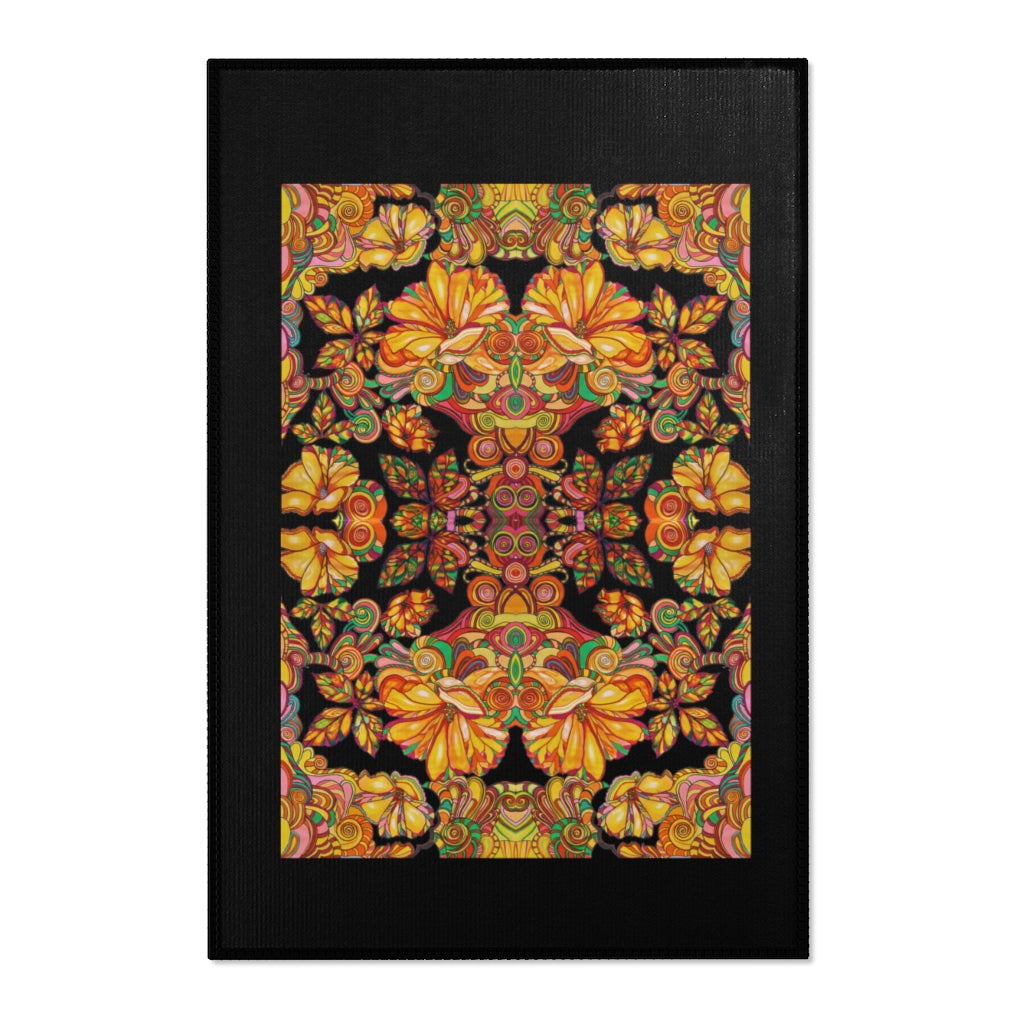 Artsy Floral Black Area Rug