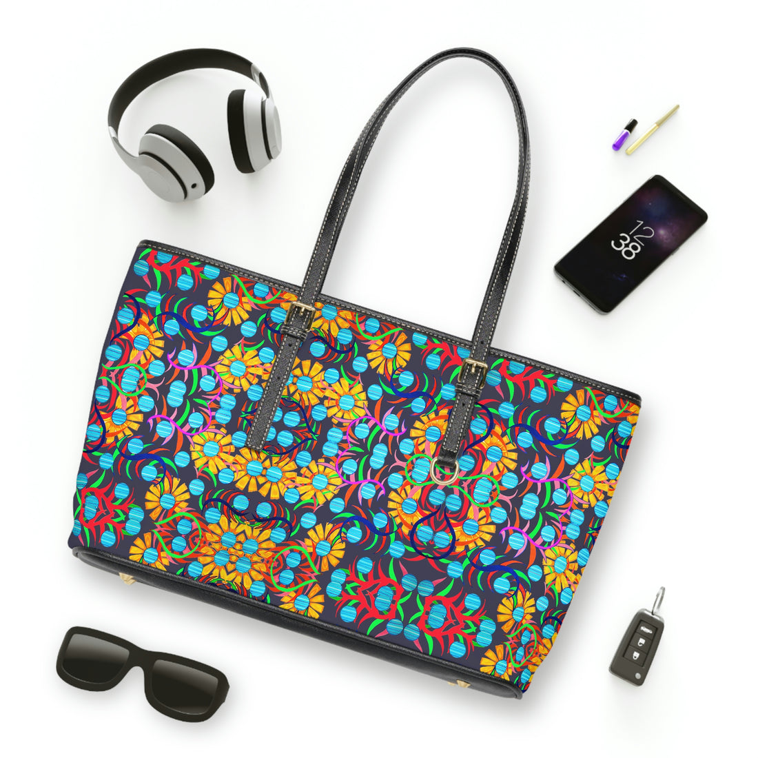 Pebble Grey Sunflower PU Leather Shoulder Bag