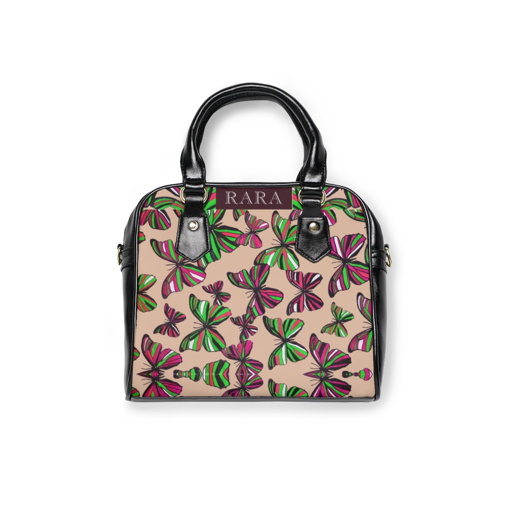 nude butterfly print handbag